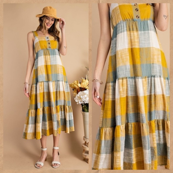 easel Dresses Easel Get Obsessed Sleeveless Midi Maxi Plaid Dress